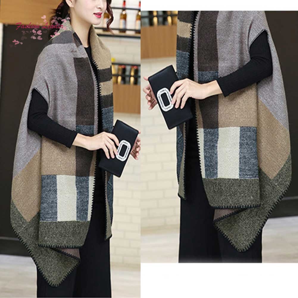 ✽FL✽Women Faux Cashmere Scarf Poncho Cape Wrap Patchwork Plaid S | BigBuy360 - bigbuy360.vn