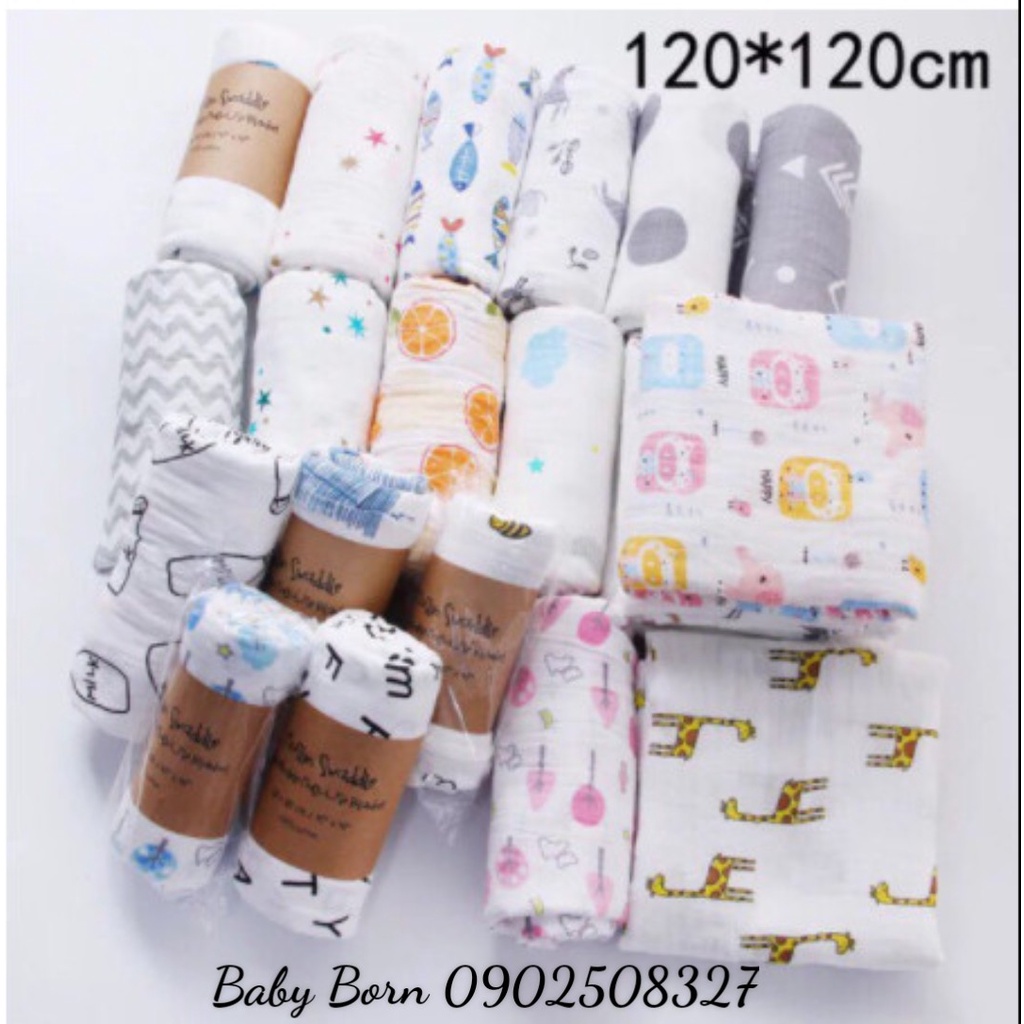 Khăn tắm xô sợi tre Muslin Swaddle kích thước 110cm x 120cm- Khăn quấn sợi tre cho bé sơ sinh (Mẫu mới)