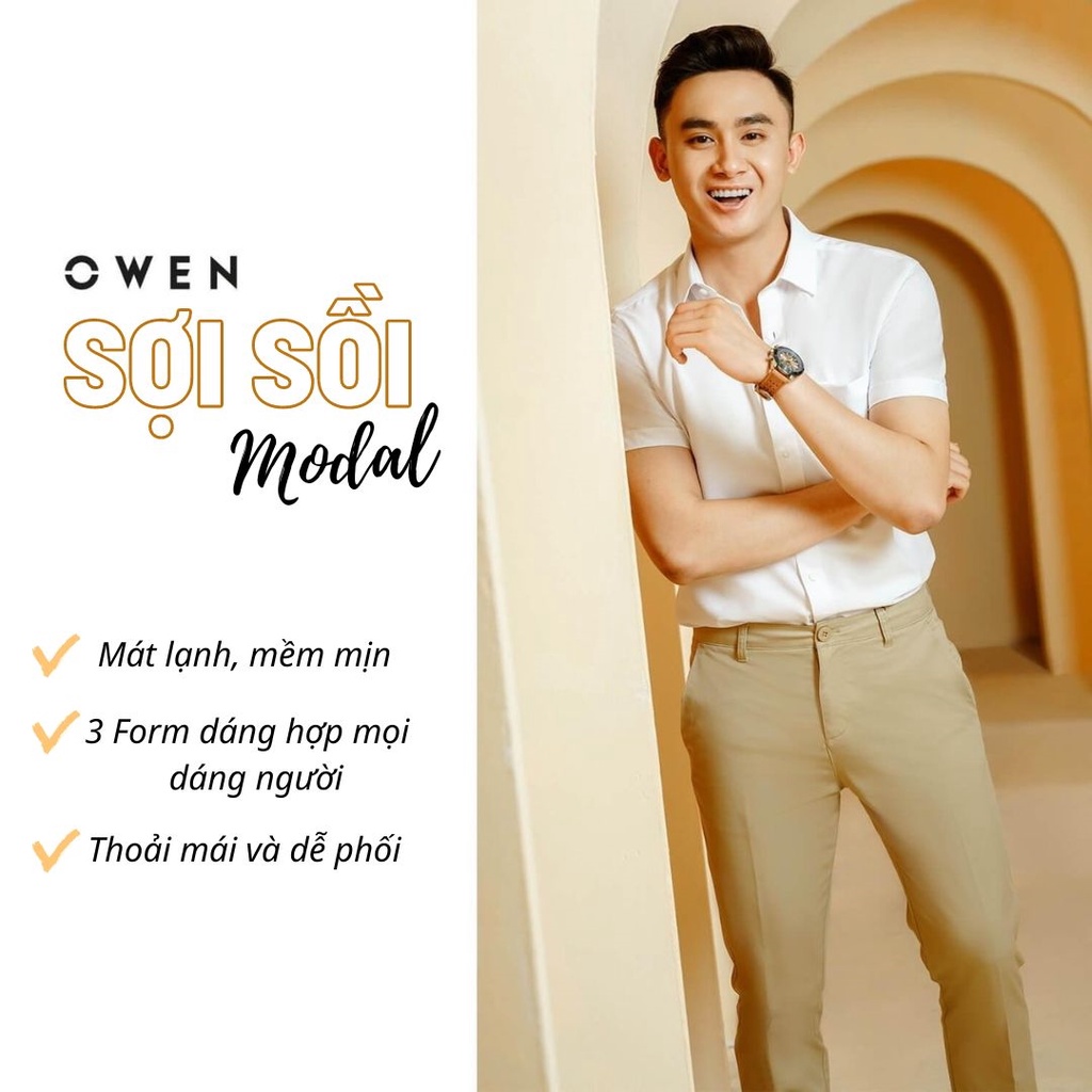 OWEN - Áo sơ mi trắng ngắn tay Owen chất sồi - Áo sơ mi trắng ngắn tay nam Slimfit , Regularfit , Simfit
