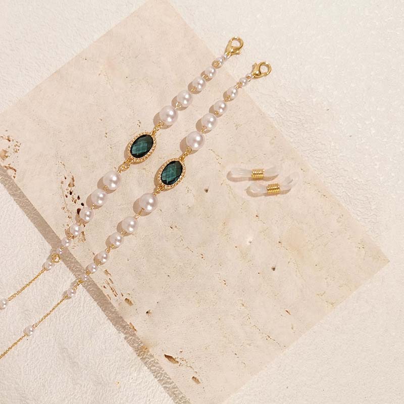 Dây đeo mắt kính chống thất lạc đa năng đính ngọc trai giả phong cách vintage