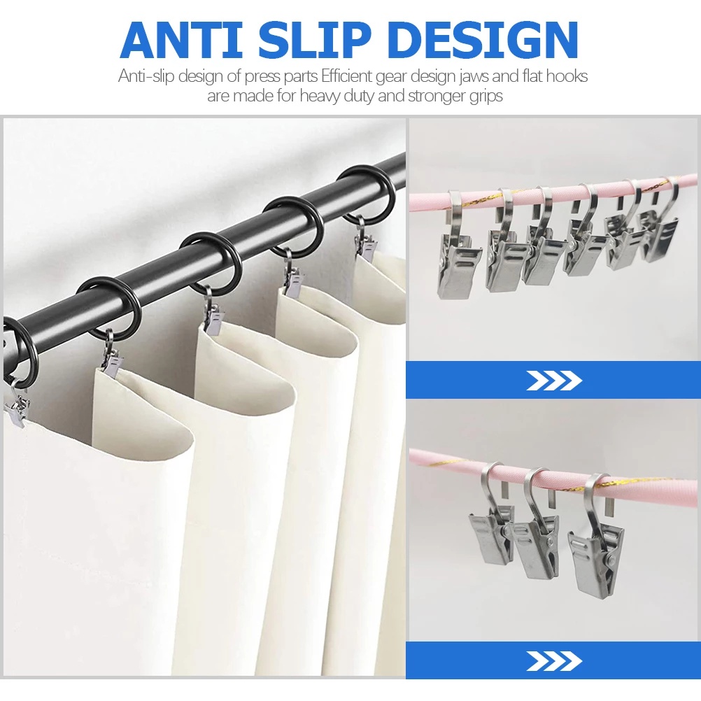 Set 10 Kẹp Treo Màn Cửa Bằng Thép Không Gỉ Có Móc Treo