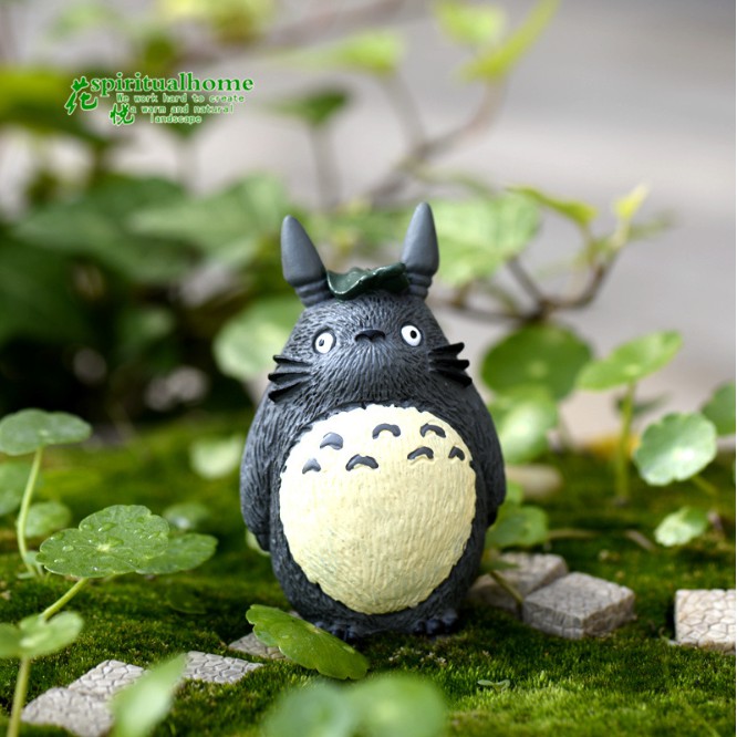 Mô hình Totoro lớn đội lá trên đầu trang trí tiểu cảnh, bonsai, làm móc khóa, DIY