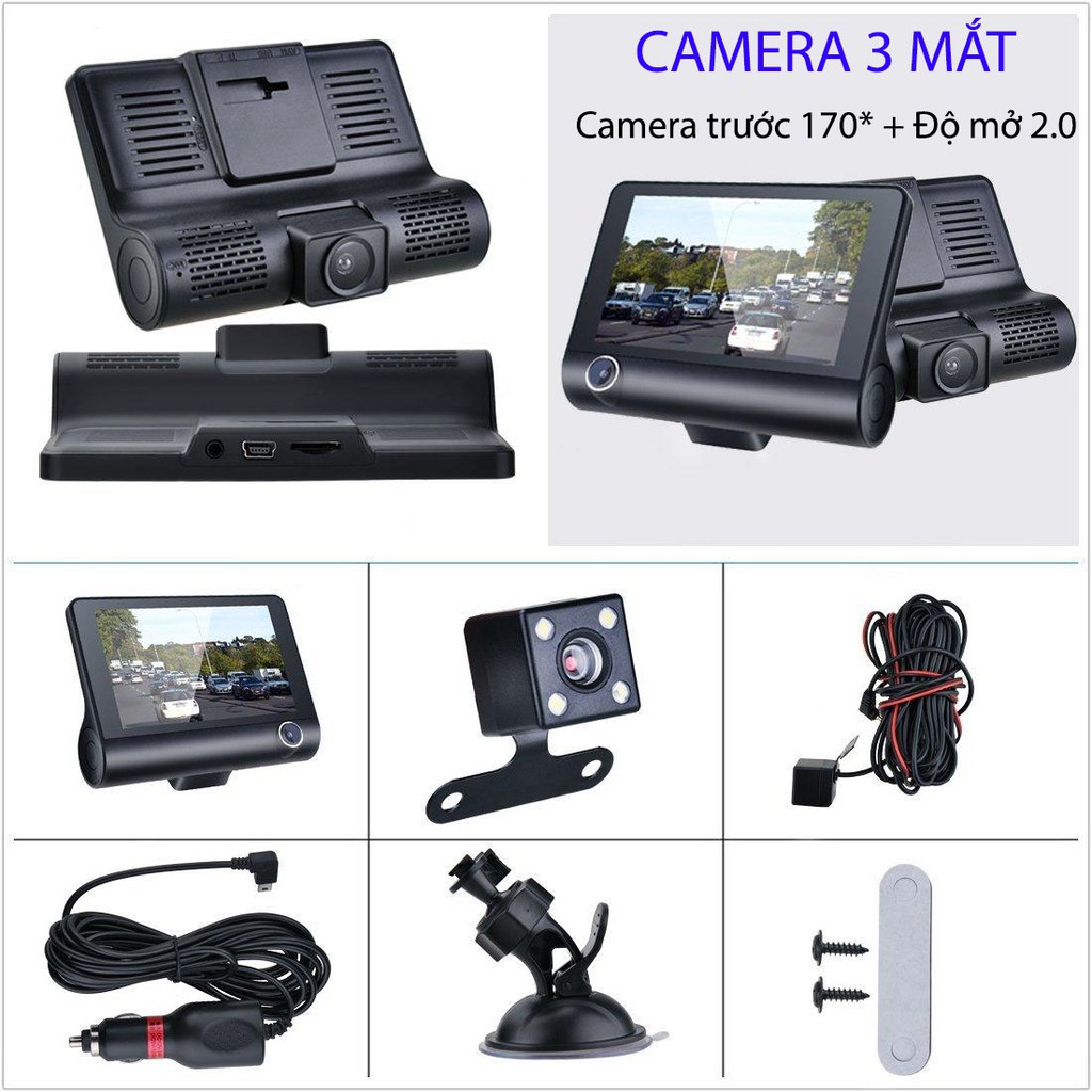 [TẶNG THẺ NHỚ 32GB] Camera hành trình ô tô 3 mắt X005 4 inch fullHD 1080p,camera sau chống nước-BM31 - BẢO HÀNH 6 THÁNG