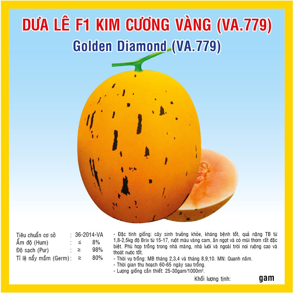 Hạt giống Dưa lê F1 Kim Cương Vàng (VA.779) 10 hạt