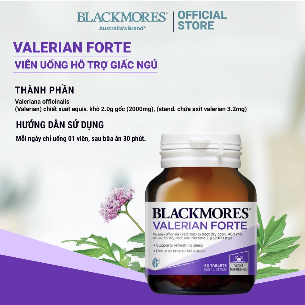 Viên Uống Valerian Forte 2000mg Blackmores Úc 30,60 Viên Giúp Cải Thiện Chất Lượng Giấc Ngủ