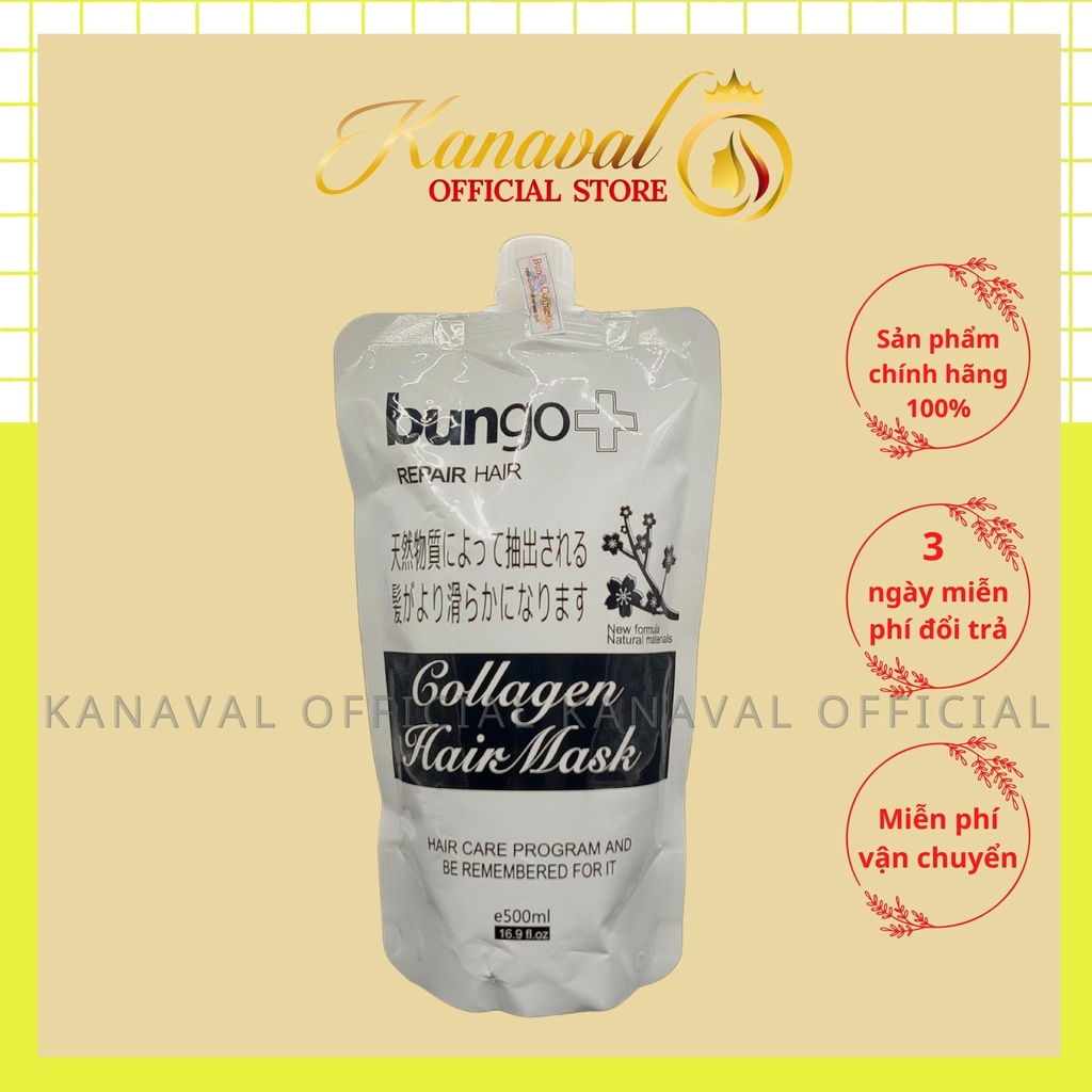 Kem ủ tóc Bungo, dầu ủ tóc collagen keratin dưỡng ẩm và phục hồi hư tổn tóc túi 500ml - kanaval Official Store