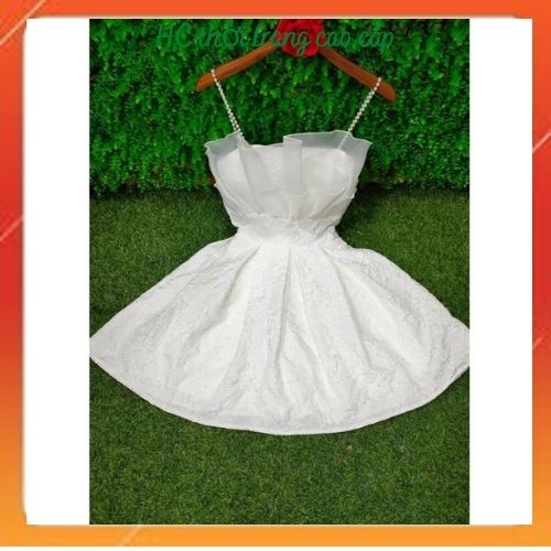 Đầm công chúa thiết kế xốp vân hàn hoa 3D phối 2 dây _ Váy đẹp dự tiệc sang trọng