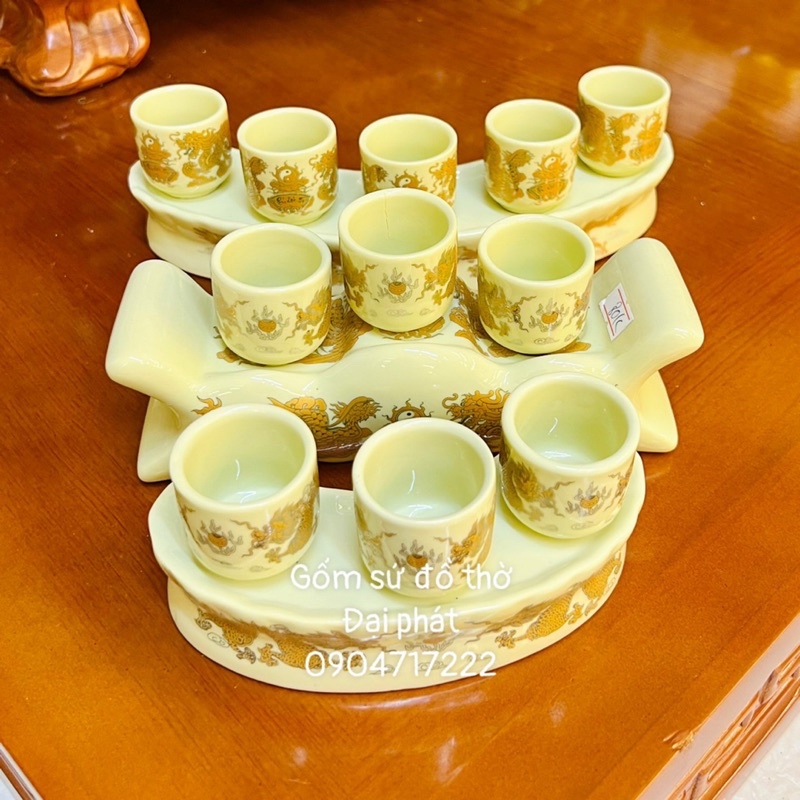 Bộ kỷ 5 chén / 3 chén đựng nước, rượu ban thờ. Bộ thanh 5 chén nước cúng