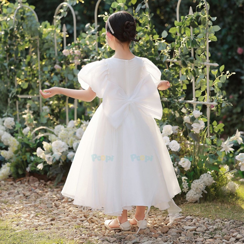 Váy Công Chúa Cho Bé Poopi Dáng Xòe Bồng Màu Trắng Dễ Thương, Đầm Bé Gái Đi Chơi Dự Tiệc Xinh Đẹp