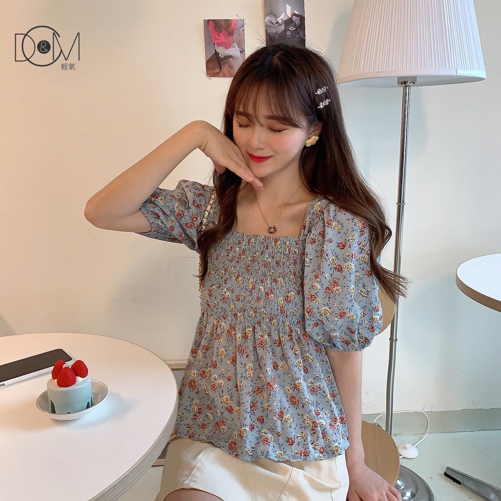 Áo Kiểu Tay Ngắn Trễ Vai Họa Tiết Hoa Xinh Xắn Cho Nữ | BigBuy360 - bigbuy360.vn