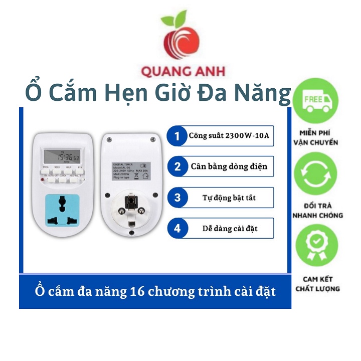 [Chính hãng] Ổ Cắm Hẹn Giờ Điện Tử AL06 2300W 220V