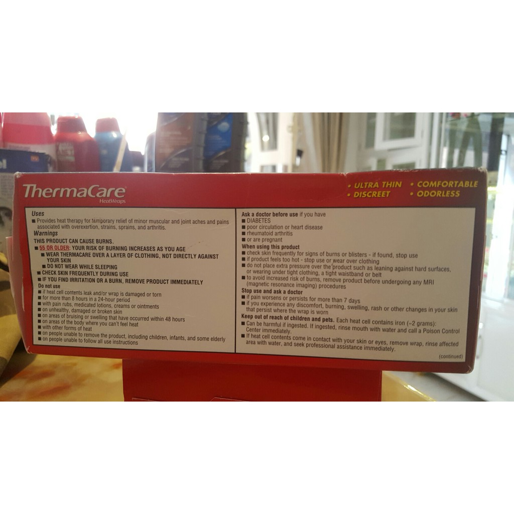 Hsd: 30.4.2025.MIẾNG DÁN NHIỆT GIẢM ĐAU LƯNG THERMACARE LOWER BACK & HIP HEAT WRAPS - SIZE L-XL - hop 2mieng/ miếng lẻ