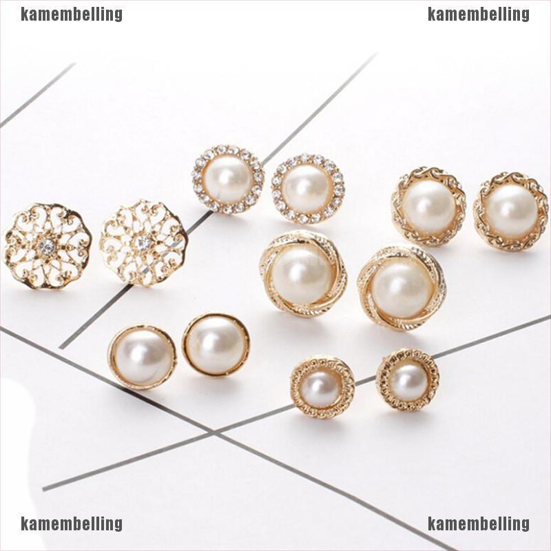 Set 6 Đôi Bông Tai Đính Đá Ngọc Trai Giả Thanh Lịch