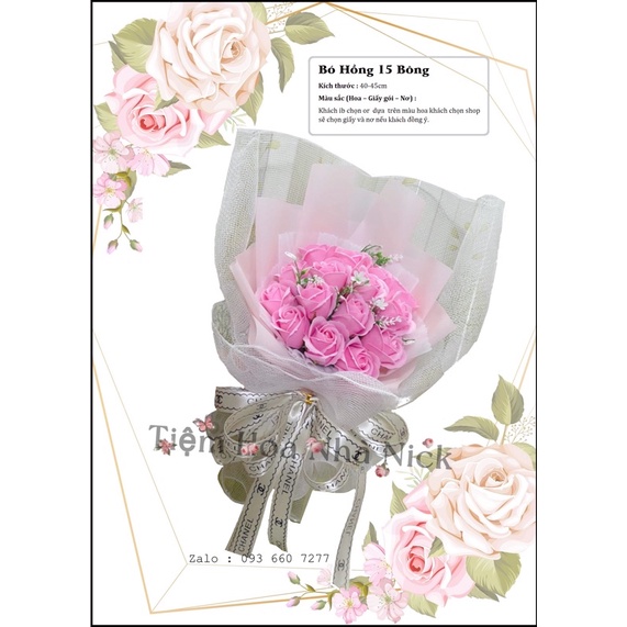 Bó 15 bông hồng nhạt