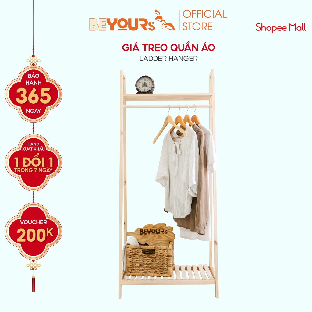 Giá Treo Quần Áo Gỗ BEYOURs - Kệ Gỗ Cây Sào Treo Quần Áo Ladder Hanger Đa Năng Lắp Ráp Dễ Dàng - Nội Thất Phòng Ngủ