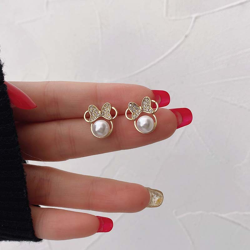 Khuyên Tai Hình Nơ Đính Đá Pha Lê Nhân Tạo Phong Cách Thời Trang Hàn Quốc