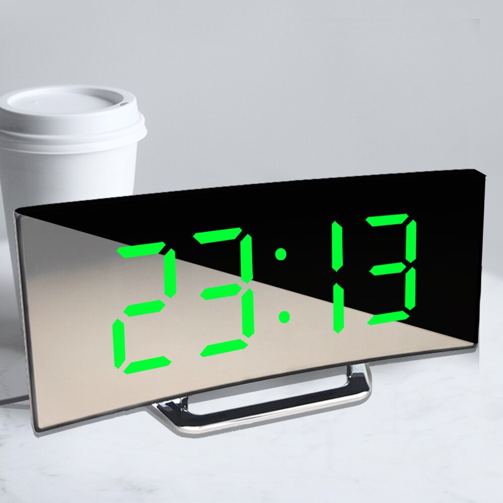 [ Led Digital Alarm Clock ][ Luminous Electronic Alarm Clock ][ Battery Operated Alarm Clock ][ Curved Screen Mirror Snooze Function Clock ]