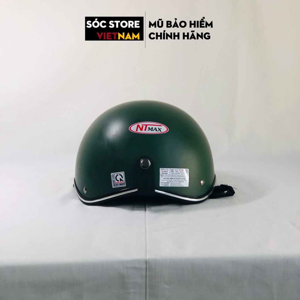 Mũ bảo hiểm nửa đầu chính hãng Sóc Store Vietnam màu xanh rêu kèm kính UV, kính phi công, nón bảo hiểm 1 phần 2 freesize