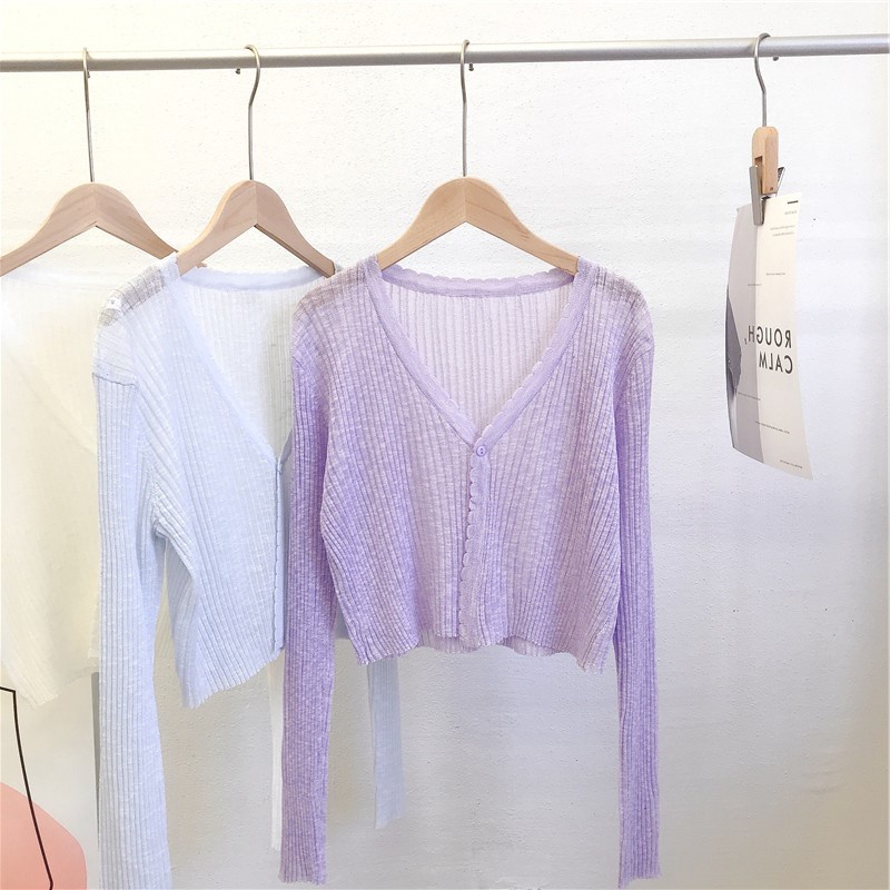 Áo khoác cardigan dệt kim mỏng dáng rộng ngắn chống nắng thời trang hàn quốc