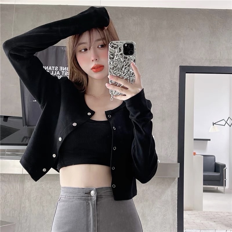 SET ÁO KHOÁC + BRA COMFY dây cúc bấm basic chất bogan trẻ trung năng động