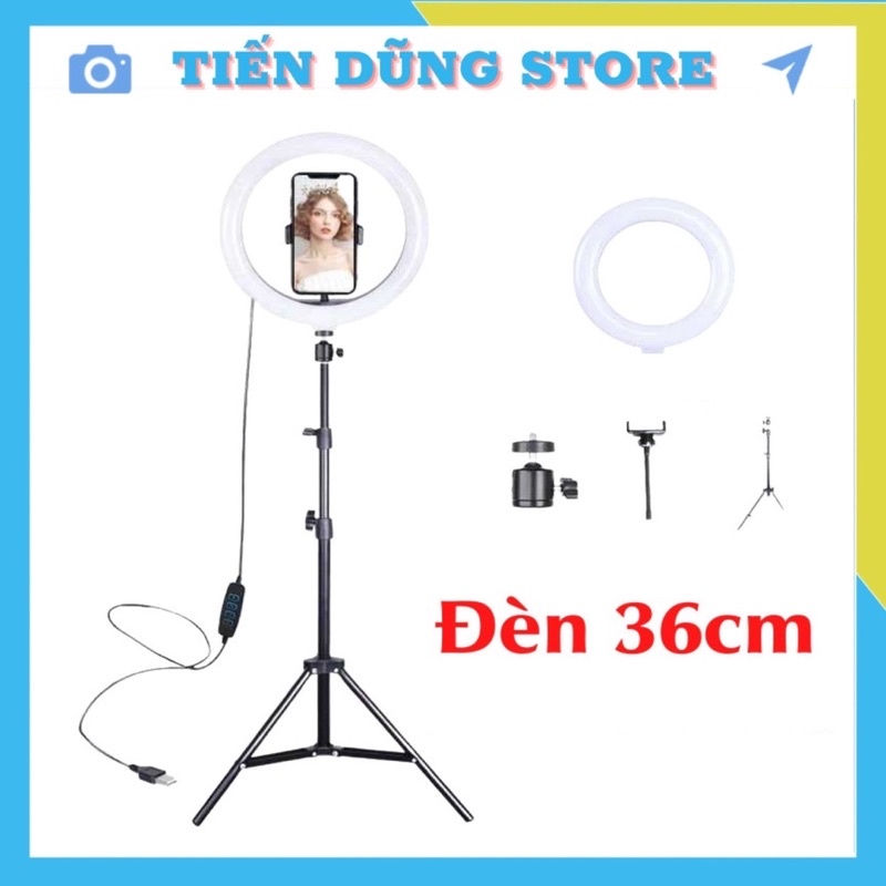 Đèn livestream size 36cm kèm gậy 2m1 hỗ trợ chụp ảnh, make up,quay video 3 chế độ sáng
