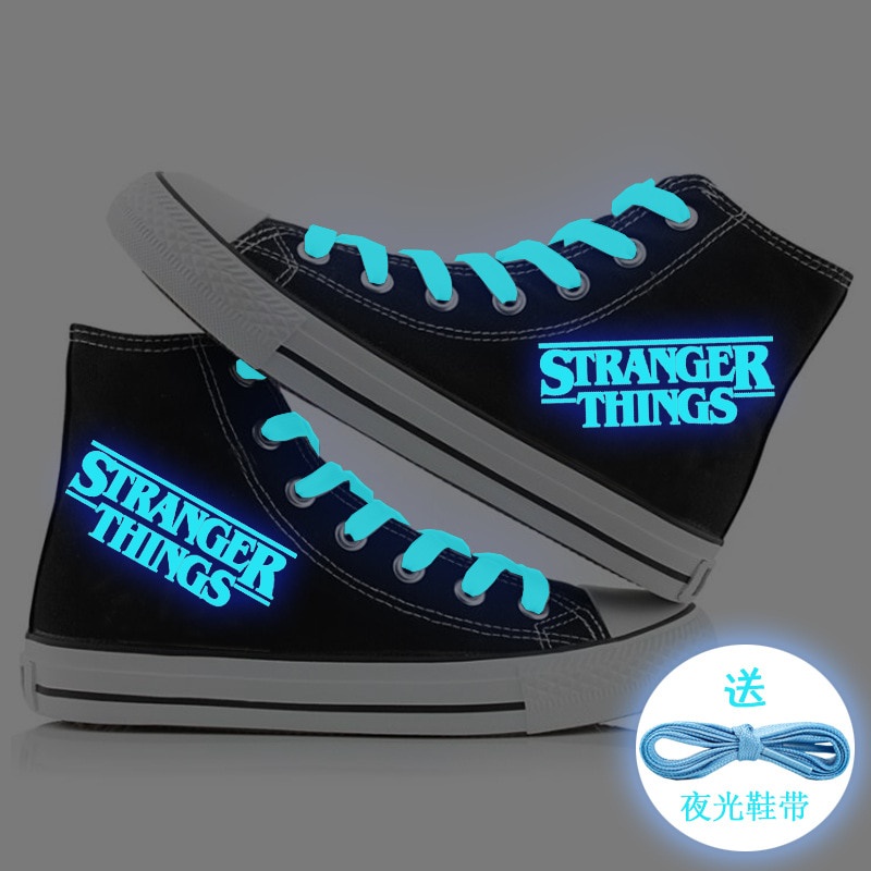 Giày Thể Thao Vải Bạt Cổ Cao Dạ Quang Thoáng Khí In Chữ Stranger Things Eleven Dustin Cho Nam Và Nữ