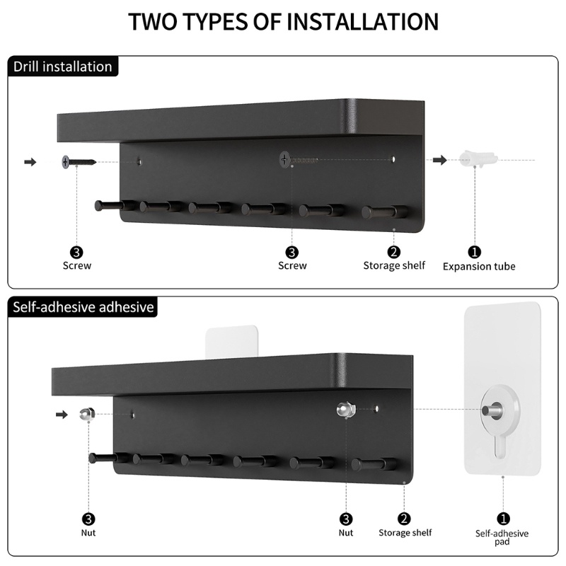 Giá Đỡ Dầu Gội Đa Năng Kèm 6 Móc Treo Tiện Dụng Cho Phòng Tắm / Nhà Bếp