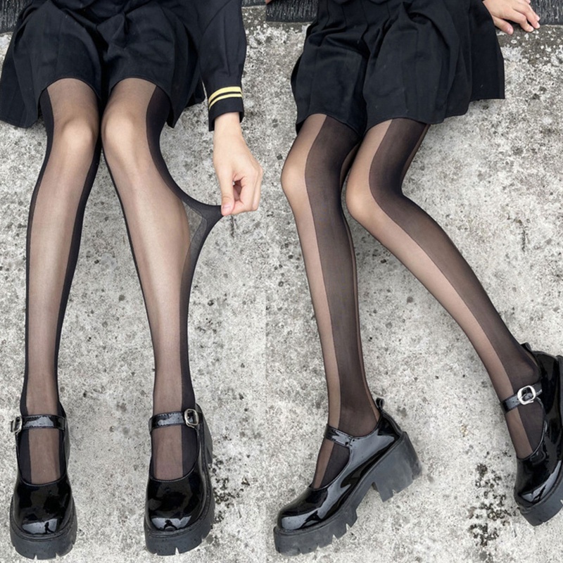 Quần Tất Vải Lụa Đen Phối Kẻ Sọc Dọc Phong Cách Lolita Dành Cho Nữ