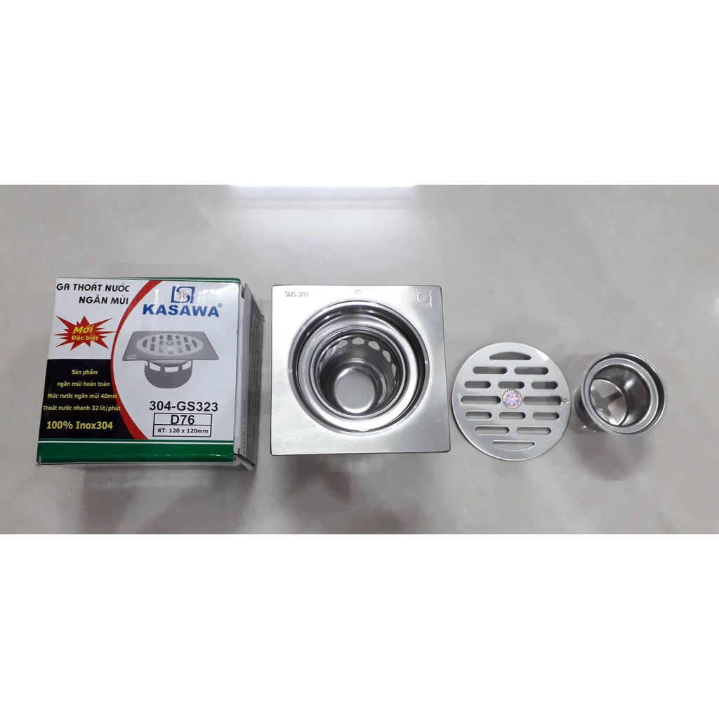 GA THOÁT SÀN NHÀ TẮM NGĂN MÙI CỐC SÂU INOX 304 KASAWA ĐEN GS320, GS323, GS324, GS326