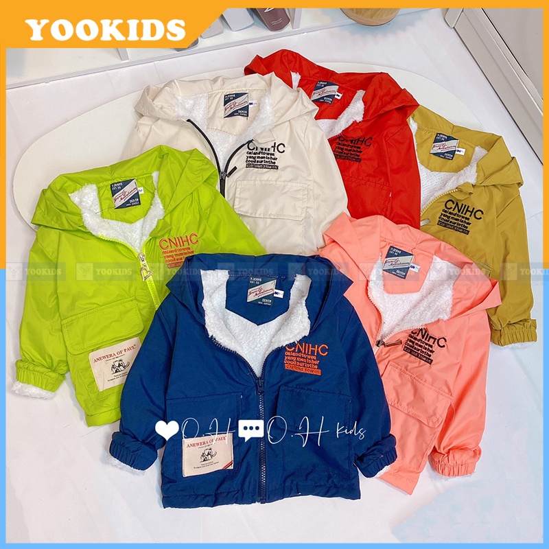 Áo khoác gió cho bé YOOKIDS 2 lớp lót lông cừu dày ấm, Áo khoác cho bé trai bé gái 1 2 3 4 5 tuổi