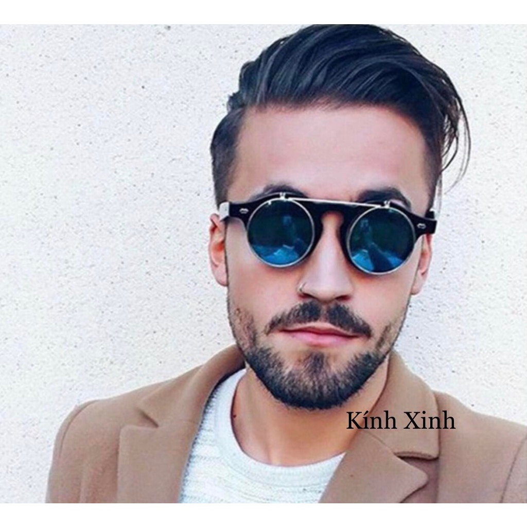 Kính râm 2 Tròng Mắt Tròn Nhỏ 2 Lớp Mở Nắp