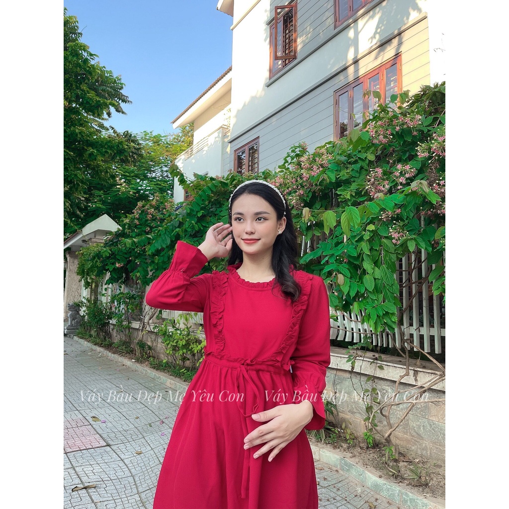 Váy Bầu Thu Đông - Đầm Bầu GUME Maxi Đỏ Mẫu Mới MYC 1354