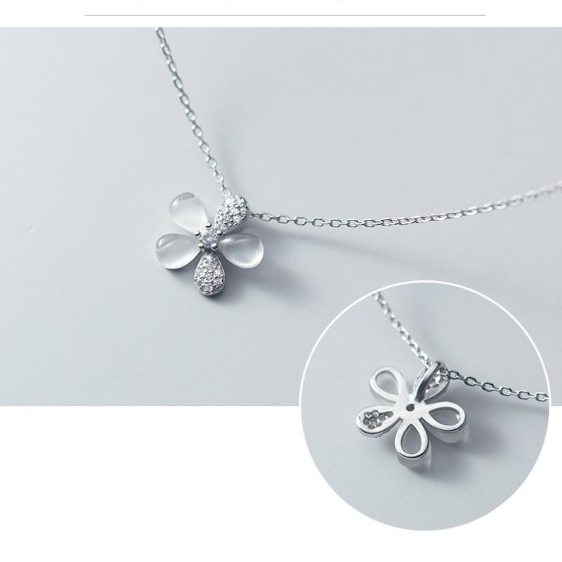 925 Sterling Silver Necklace with Simple Opal Petals