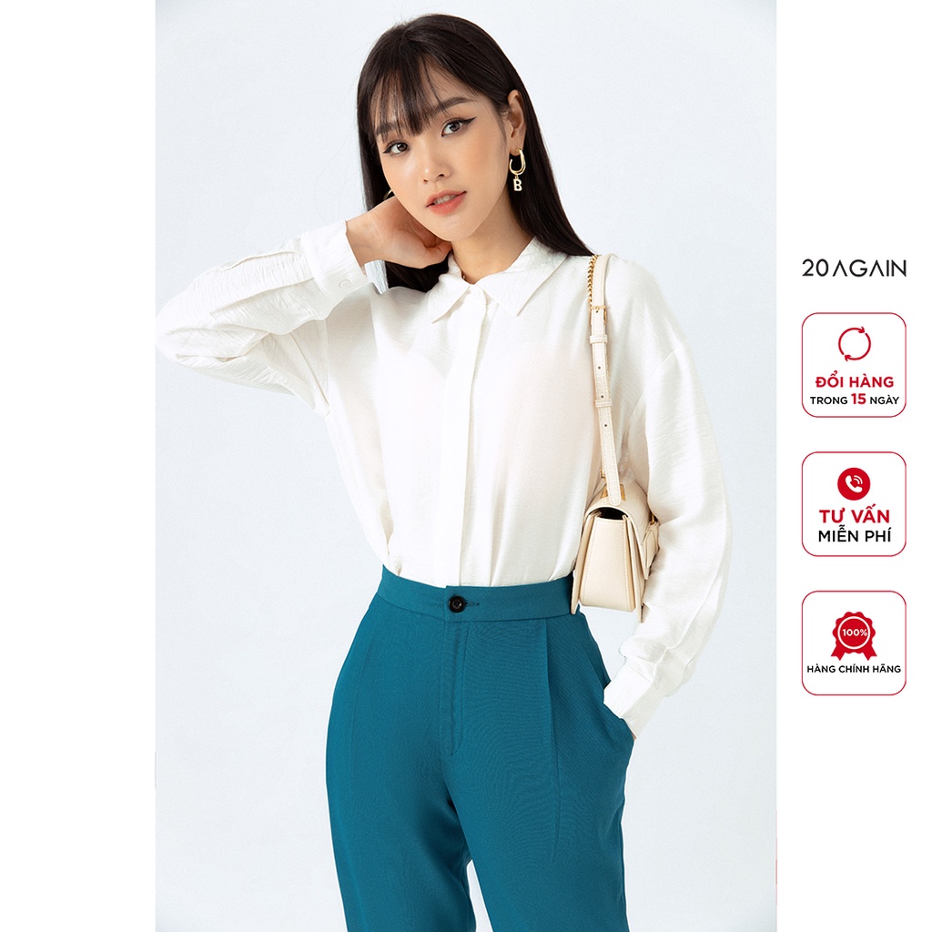 Áo sơ mi nữ dài tay cổ đức 20AGAIN, thiết kế công sở thanh lịch ASA1473