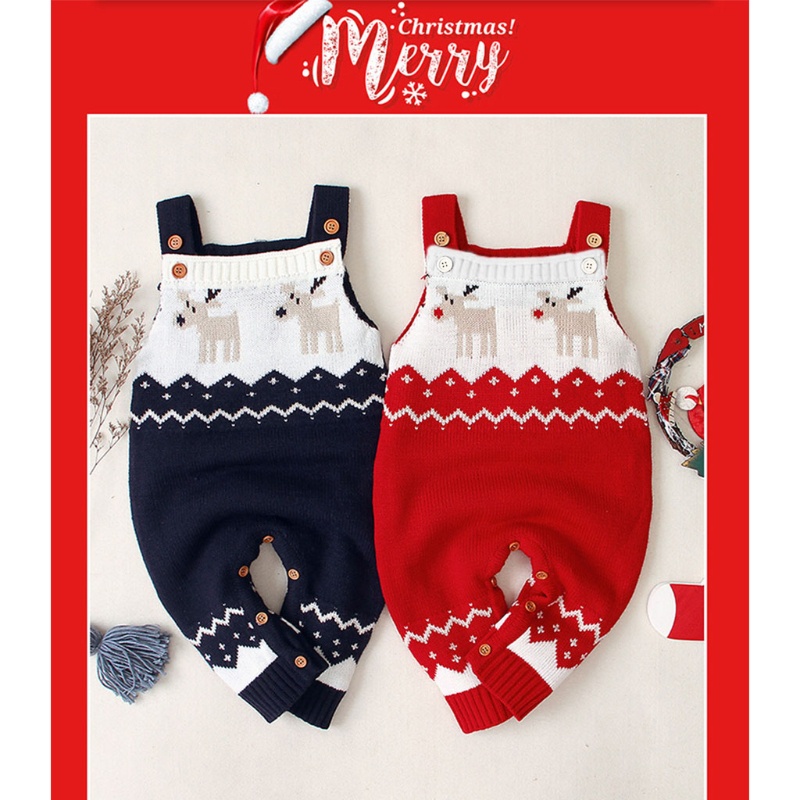 Bộ Áo Liền Quần Dệt Kim Không Tay In Hoạt Hình Tuần Lộc Giáng Sinh Thời Trang Xuân Thu Cho Bé Sơ