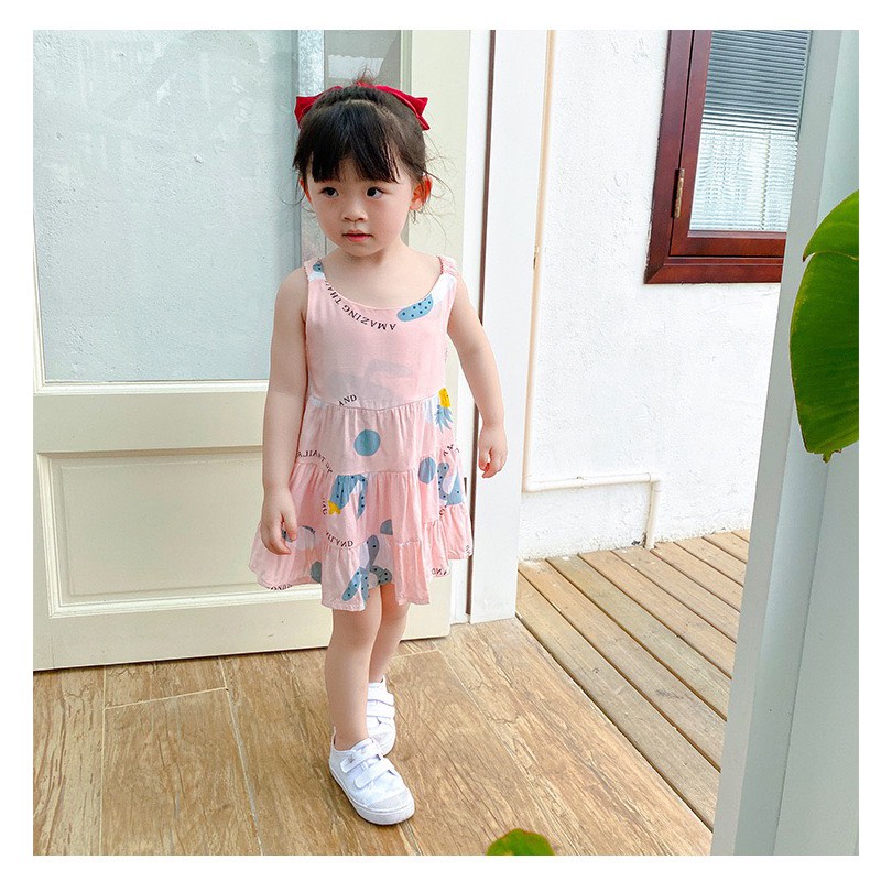 Váy lanh 2 dây bé gái HK KIDS, kiểu đầm dáng suông chất lanh cao cấp thoáng mát cho các bé diện hè (size từ 1-6 tuổi)