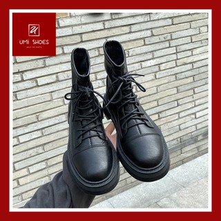 [HOT 2021] Bốt ulzzang cao cổ buộc dây đế tách cá tính da bò mềm trơn năng động mẫu mới hot trend đơn giản màu đen TẾT