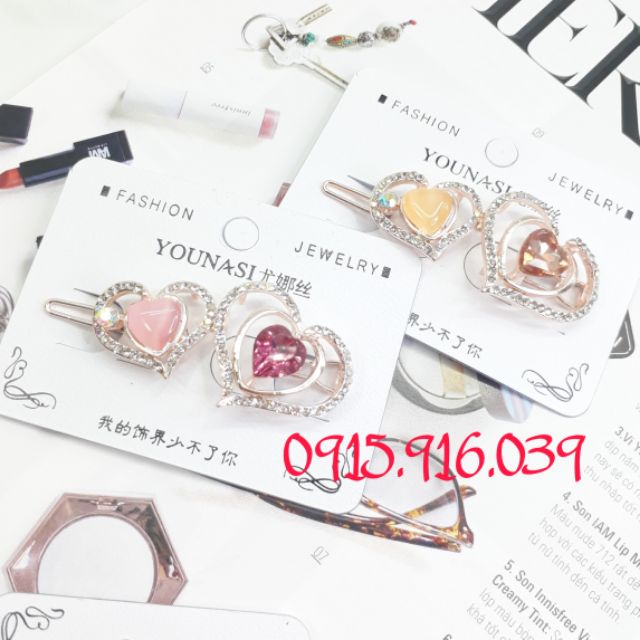 Kẹp Tóc Hình Trái Tim, Kẹp Đính Đá Nhân Tạo
