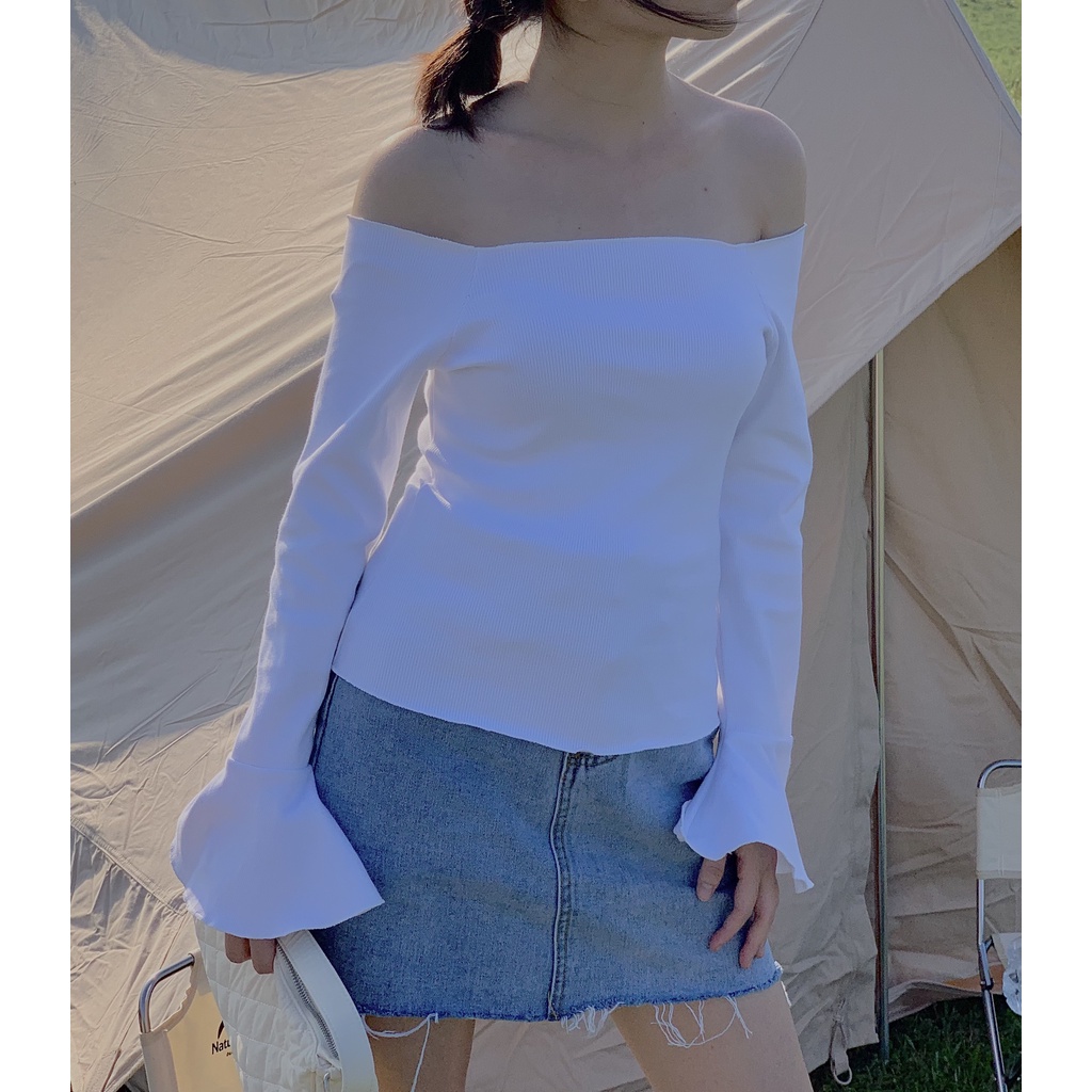 Áo trễ vai thun tăm tay loe TKP109 1994closet