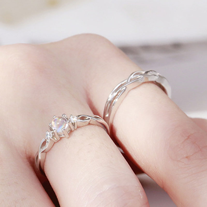 Nhẫn cặp đính đá quý nhân tạo sang trọng có thể điều chỉnh