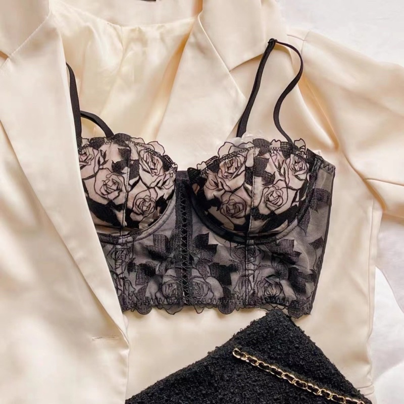 Áo corset ren có gọng mút vừa nâng ngực họa tiết lá ẩn siêu sang CS03