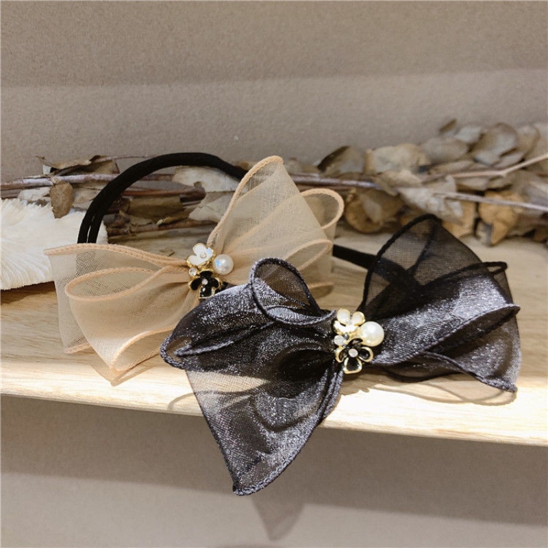 Dây Buộc Tóc Hình Nơ Ren Đính Ngọc Trai Phong Cách Hàn Quốc