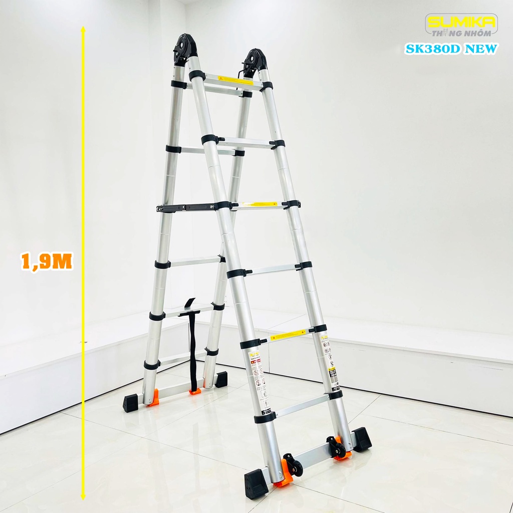Thang nhôm rút đôi SUMIKA SK380D NEW - rút chữ A cao 1.9m, rút chữ I cao 3.8m, tải trọng 300kg