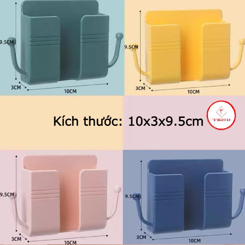 Giá để điện thoại, kệ để điện thoại dán tường siêu dính kèm 2 móc treo dây sạc, chìa khóa tiện lợi bàng nhựa