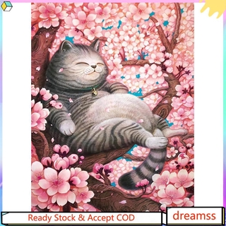 Bộ Tranh Đính Đá 5d Tự Làm Hình Chú Mèo Trên Cây Hoa Anh Đào Độc Đáo