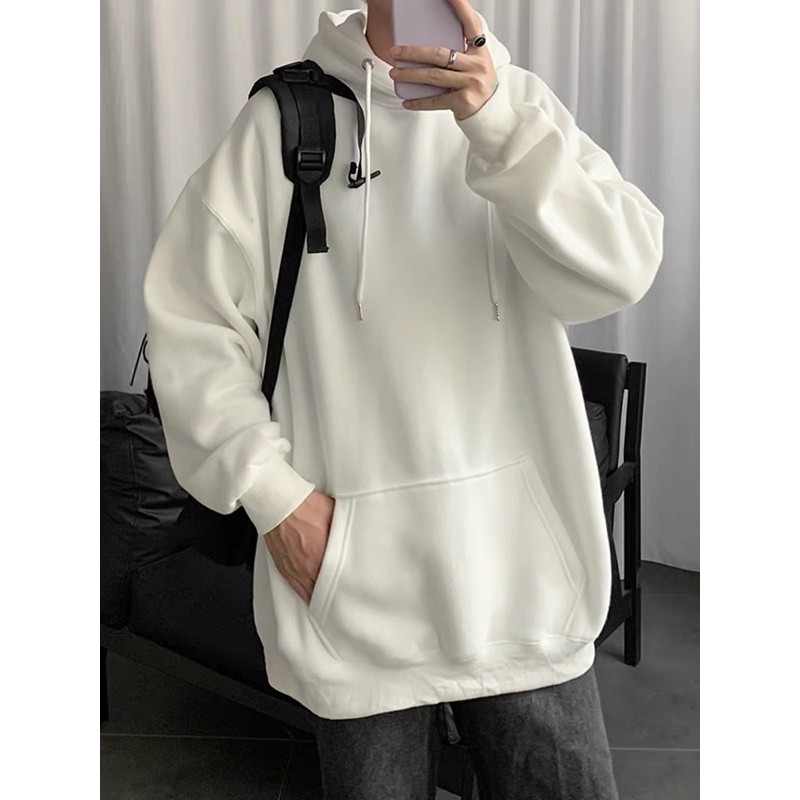 ÁO HOODIE TRẮNG TRƠN BASIC FORM UNISEX NAM NỮ (hình chụp thật)