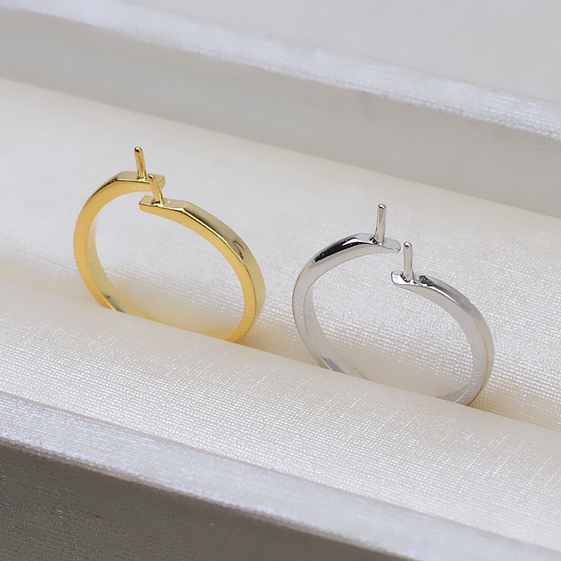 [N2B] Phụ kiện trang sức (DIY) - Khay nhẫn bạc trống vân trơn làm nhẫn ngọc đôi
