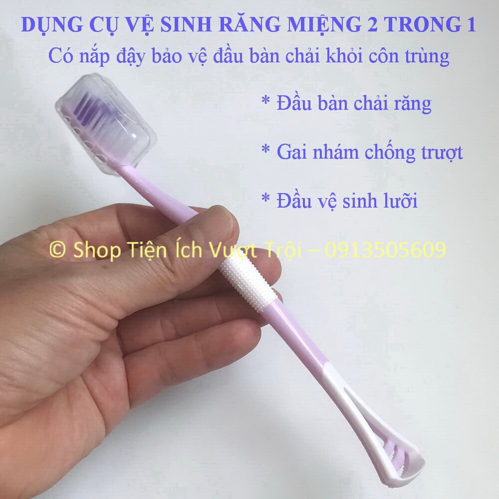 Bàn chải 2 trong 1 tiện lợi: để đánh răng và vệ sinh lưỡi, nạo lưỡi, chất lượng tốt, kiểu dáng đẹp-Tiện Ích Vượt Trội