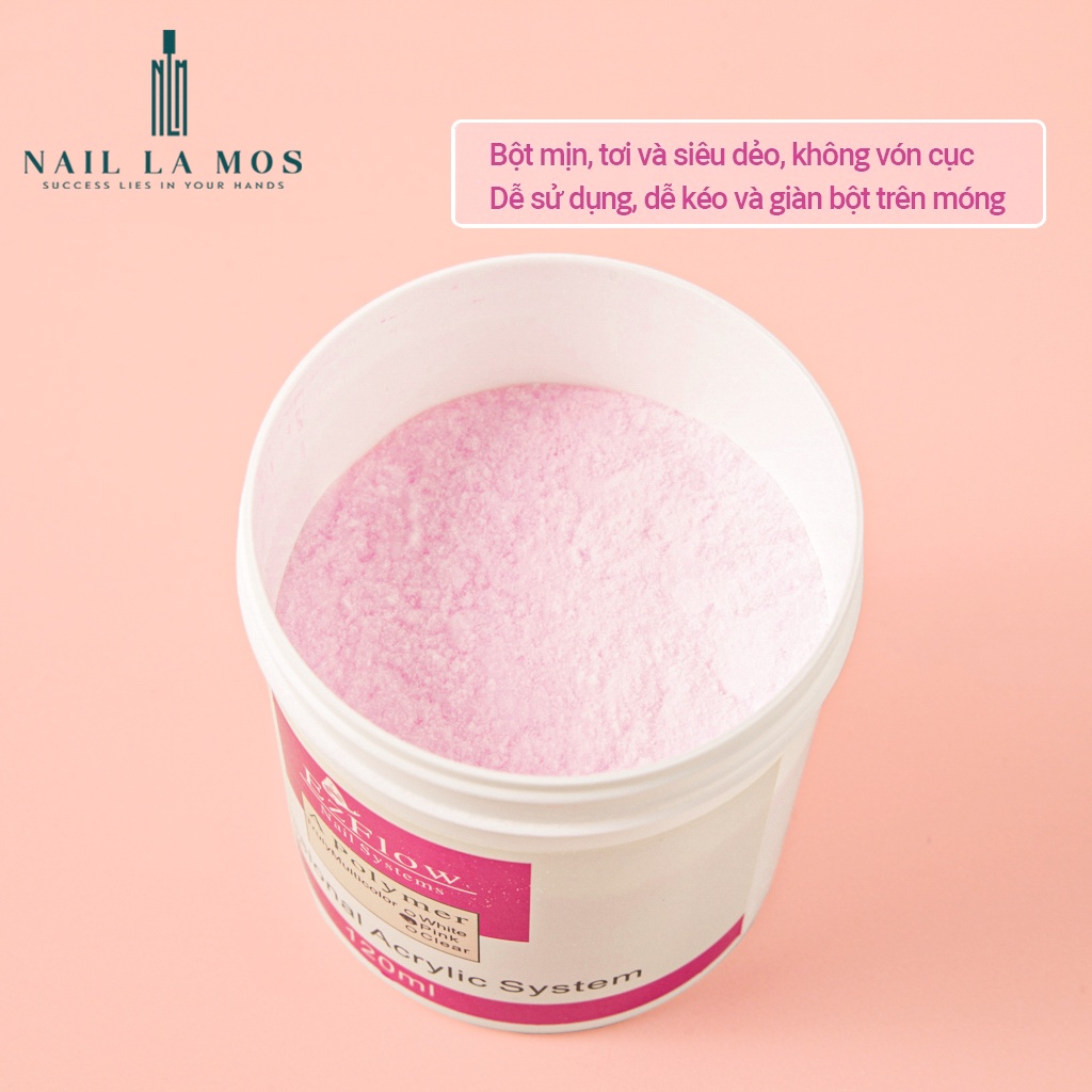 Bột đắp móng Ezflow 120ml chính hãng rất mịn và dẻo, không vón cục - Polymer Nail Powder đủ 3 màu white, pink, clear