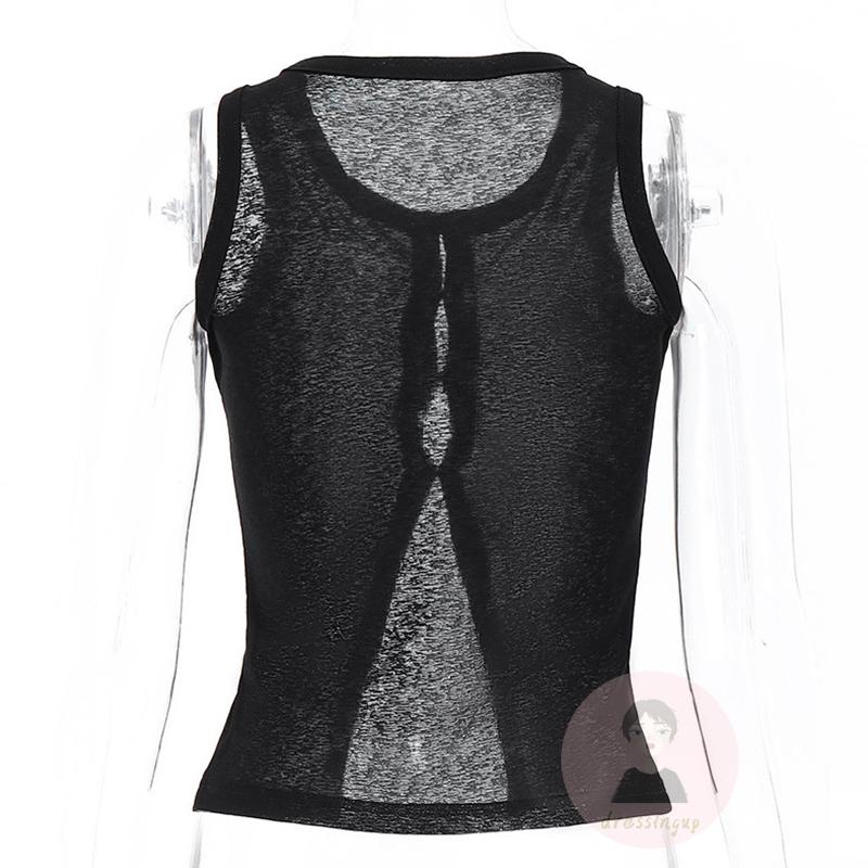 Áo Lưới Không Tay Cổ Tròn Màu Trơn Thời Trang Dành Cho Nữ